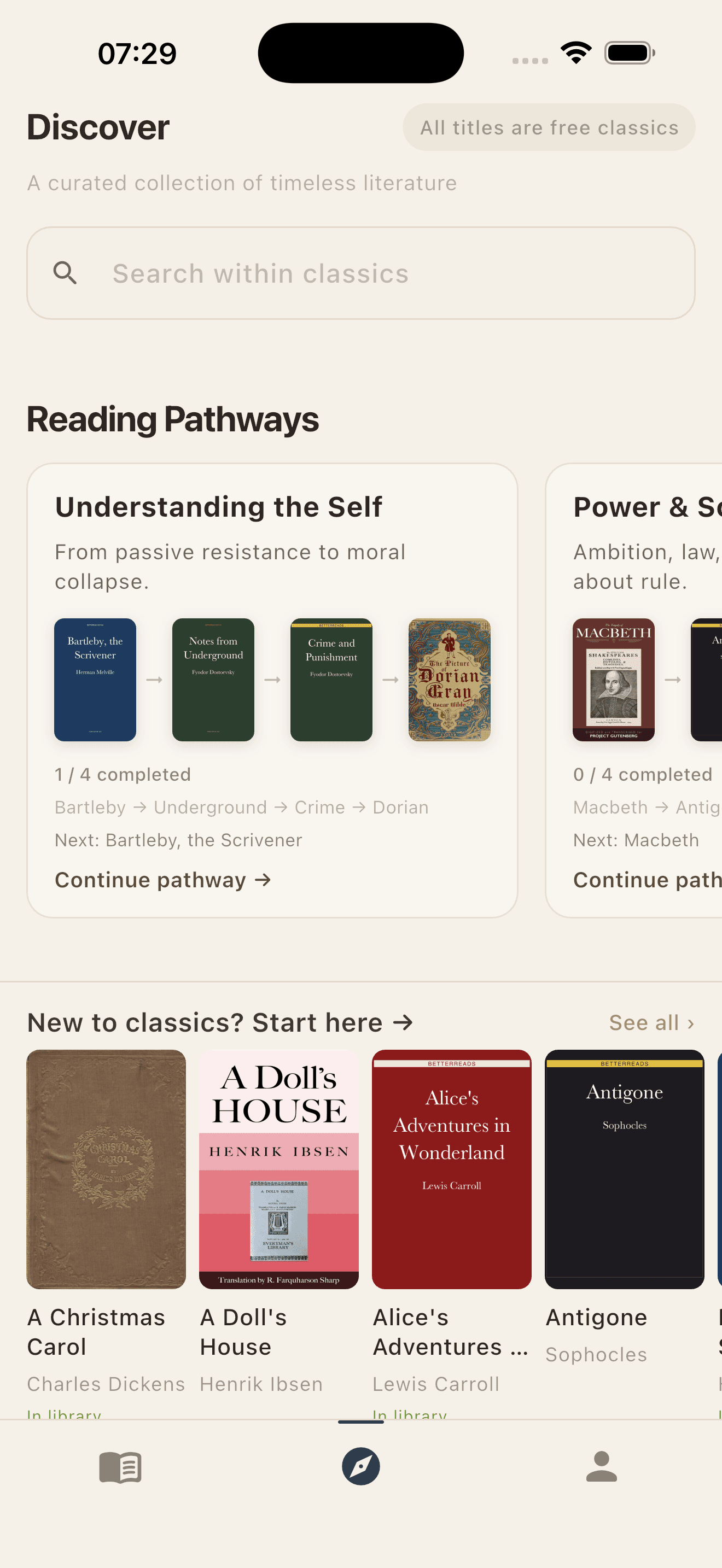 BetterReads reading screen with pathways